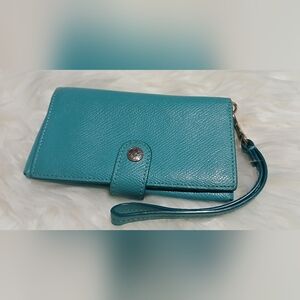 Coach Teal Leather Wristlet Wallet